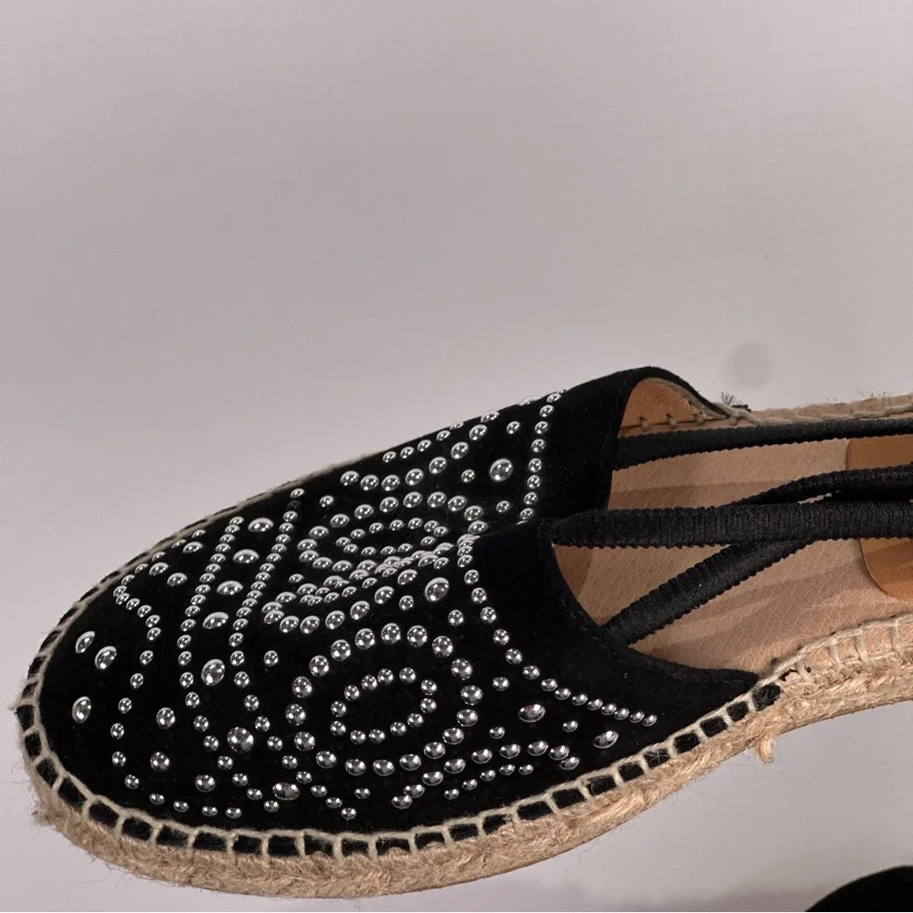 Kanna Women Studded Espadrille Slingback Sandals Black EU 39 Spain